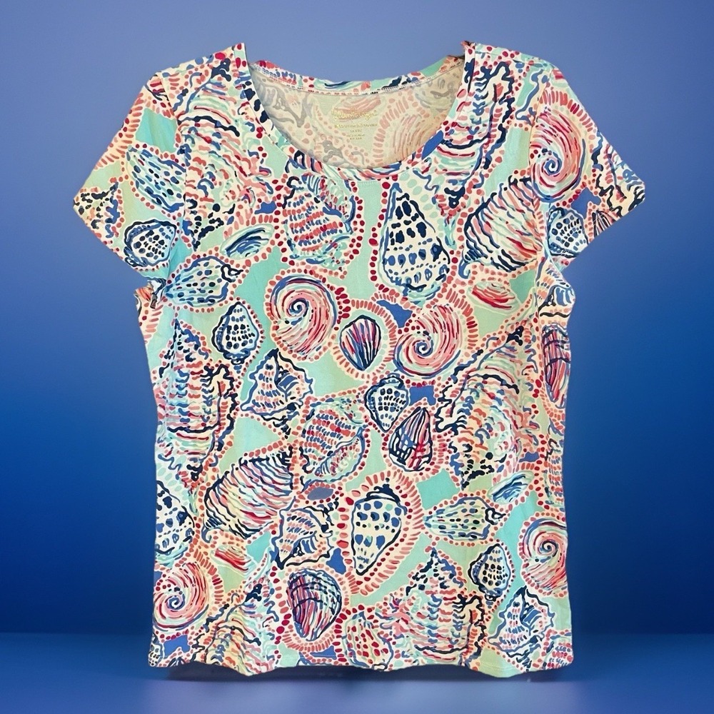 New Lilly Pulitzer Shell Me About It Karrie Crew Neck Top T Shirt Size Large L - Picture 2 of 6